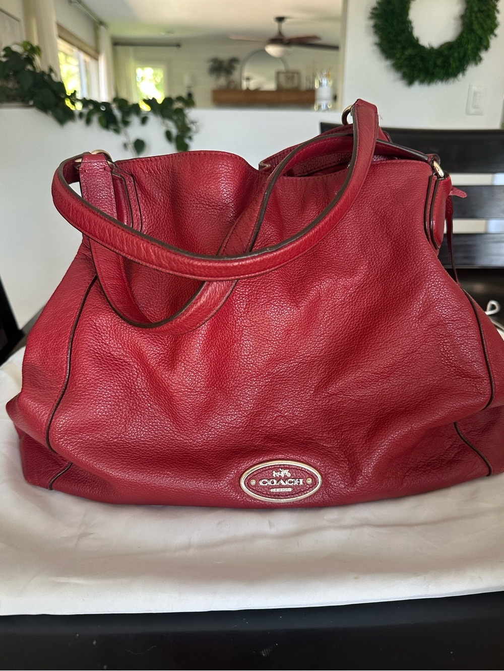 Coach Edie 33547 Red Pebbled Leather Shoulder Bag